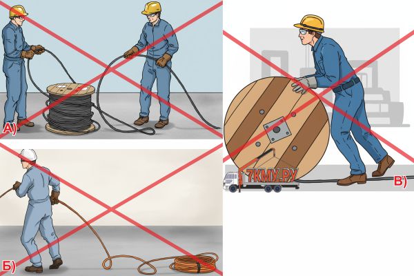 Неправильная размотка каната