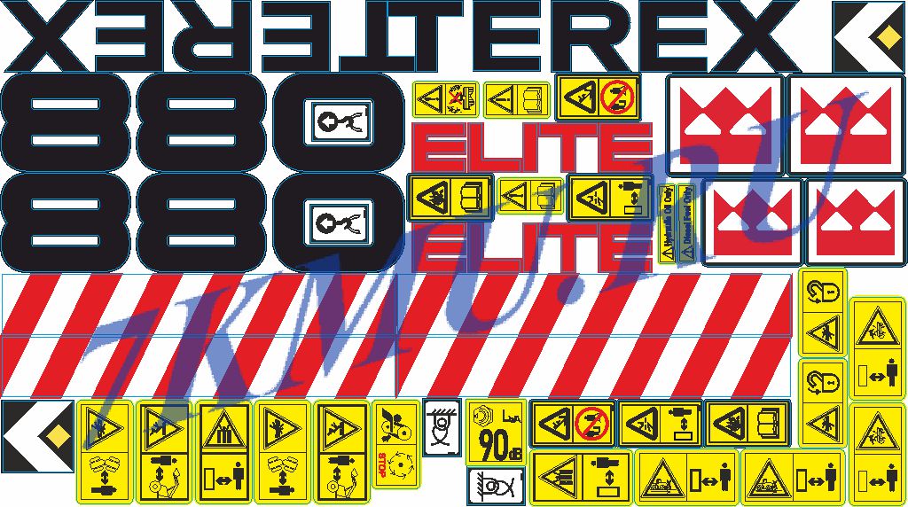 Набор стикеров для экскаватора-погрузчика Terex 880 elite